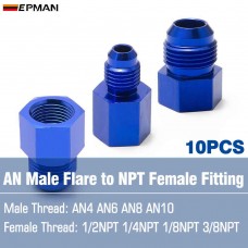 EPMAN 10PCS/LOT Flare Aluminum Blue Fitting Female -1/8NPT -3/8NPT -1/4NPT -1/2NPT To Male -4AN -6AN -8AN -10AN Oil Cooler Fuel Pump Filter Rail Regulator Fitting